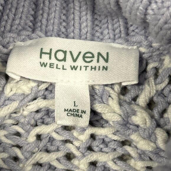 Haven Well Within Sweater Womens Large Open Knit Chunky Turtleneck Lavender New - Picture 4 of 9